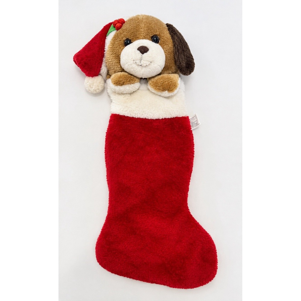 Christmas 22" Plush Puppy Dog Stocking Prima Creations Vintage Santa Hat
